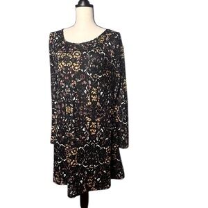 Xhilaration Lace Lined Long Sleeve Dress Open Back With Tie FloralSZ L Pre-owned